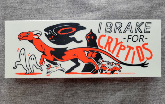 I Brake for Cryptids | Mini Bumper Sticker